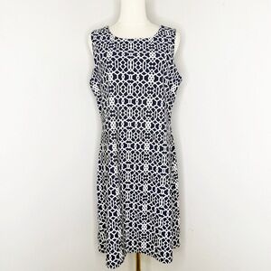 Jude Connally Beth Dress Women’s XL Navy White Geometric Print Sleeveless Shift
